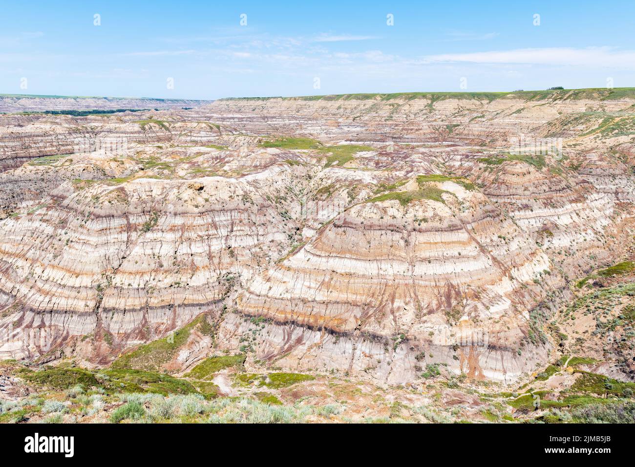 Drumheller Badlands paesaggio in estate, Dinosaur Provincial Park, Alberta, Canada. Foto Stock