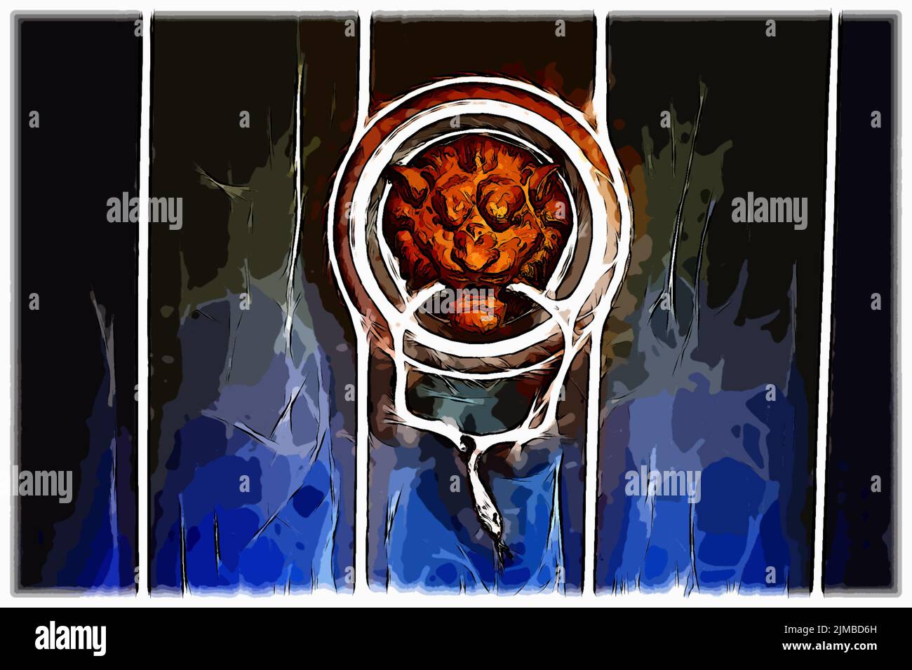 Il leone morde serpente Foto Stock