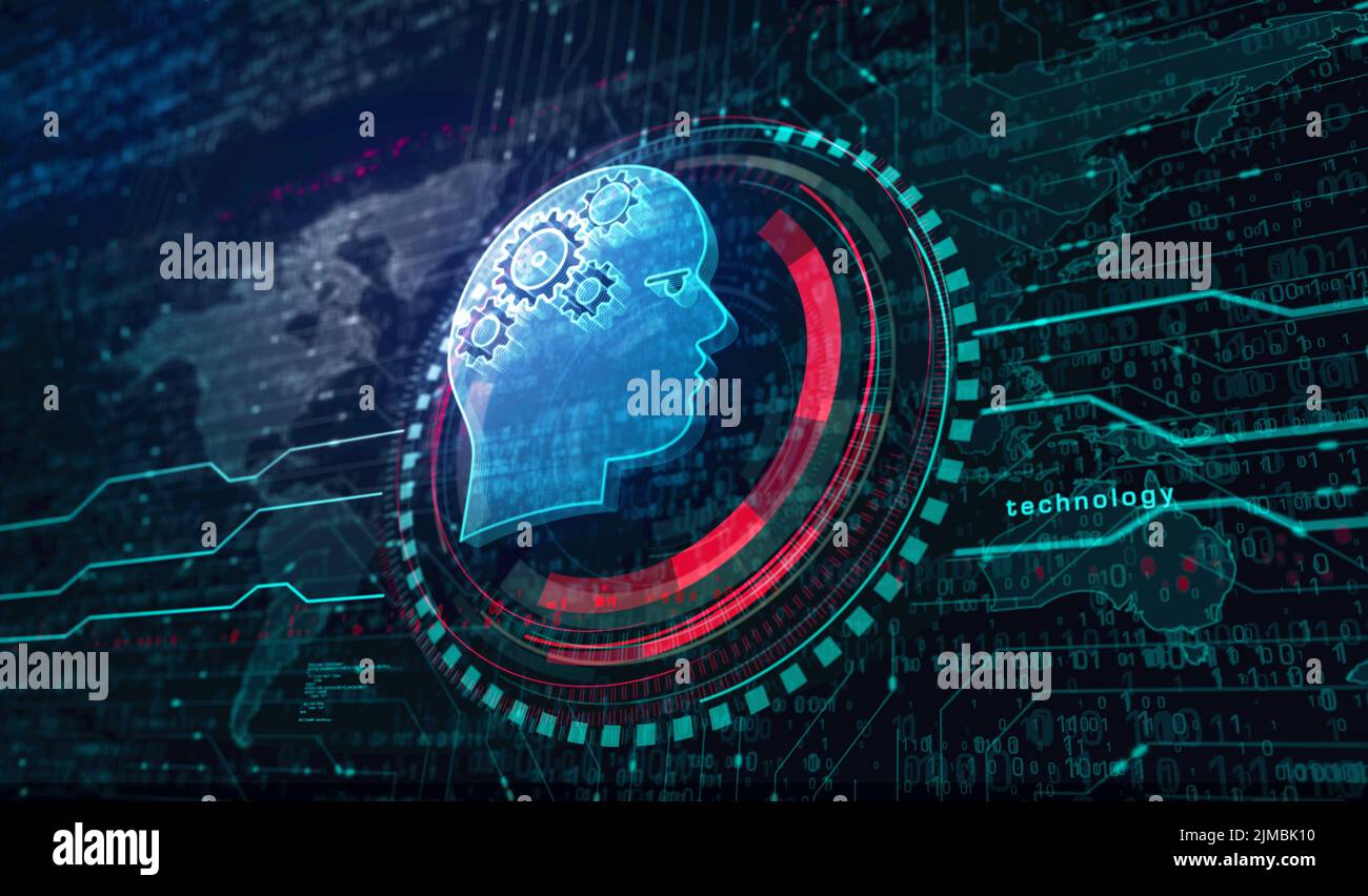 Intelligenza artificiale tecnologia ai e concetto digitale simbolo di deep learning. Network, cyber Technology e computer background abstract 3D Illustra Foto Stock