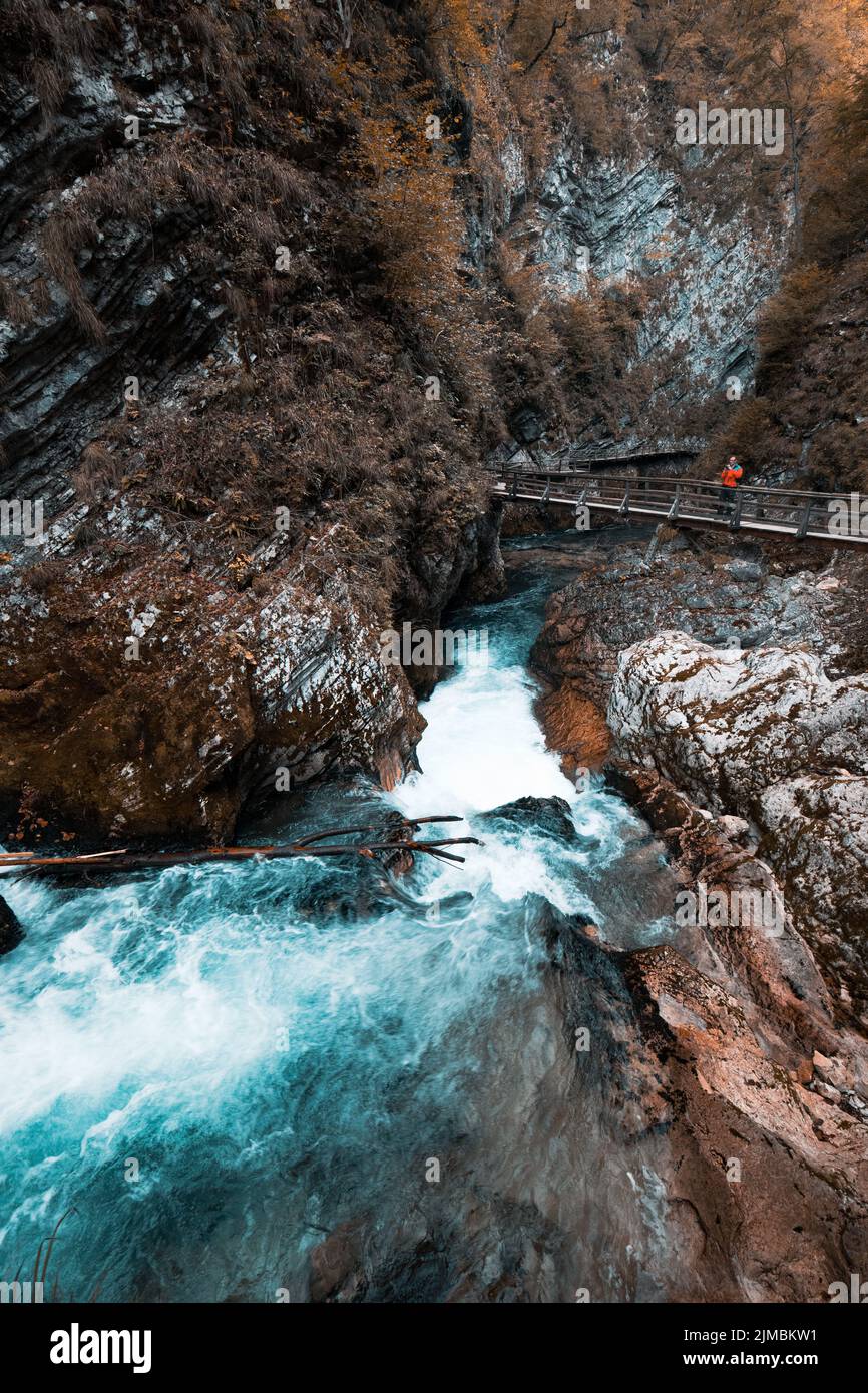 Vintgar gola e sentiero in legno, Bled, Slovenia Foto Stock