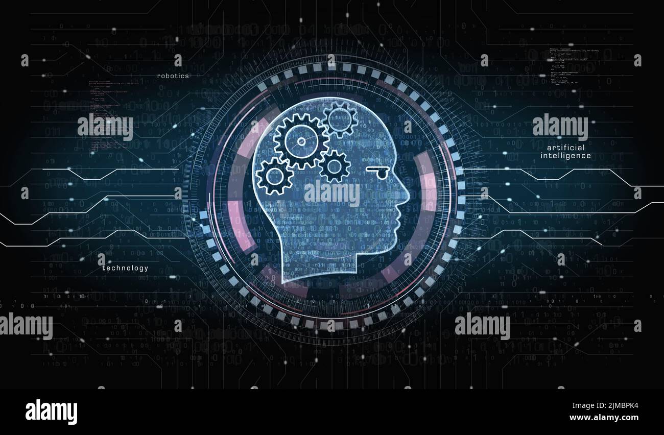Intelligenza artificiale tecnologia ai e concetto digitale simbolo di deep learning. Network, cyber Technology e computer background abstract 3D Illustra Foto Stock