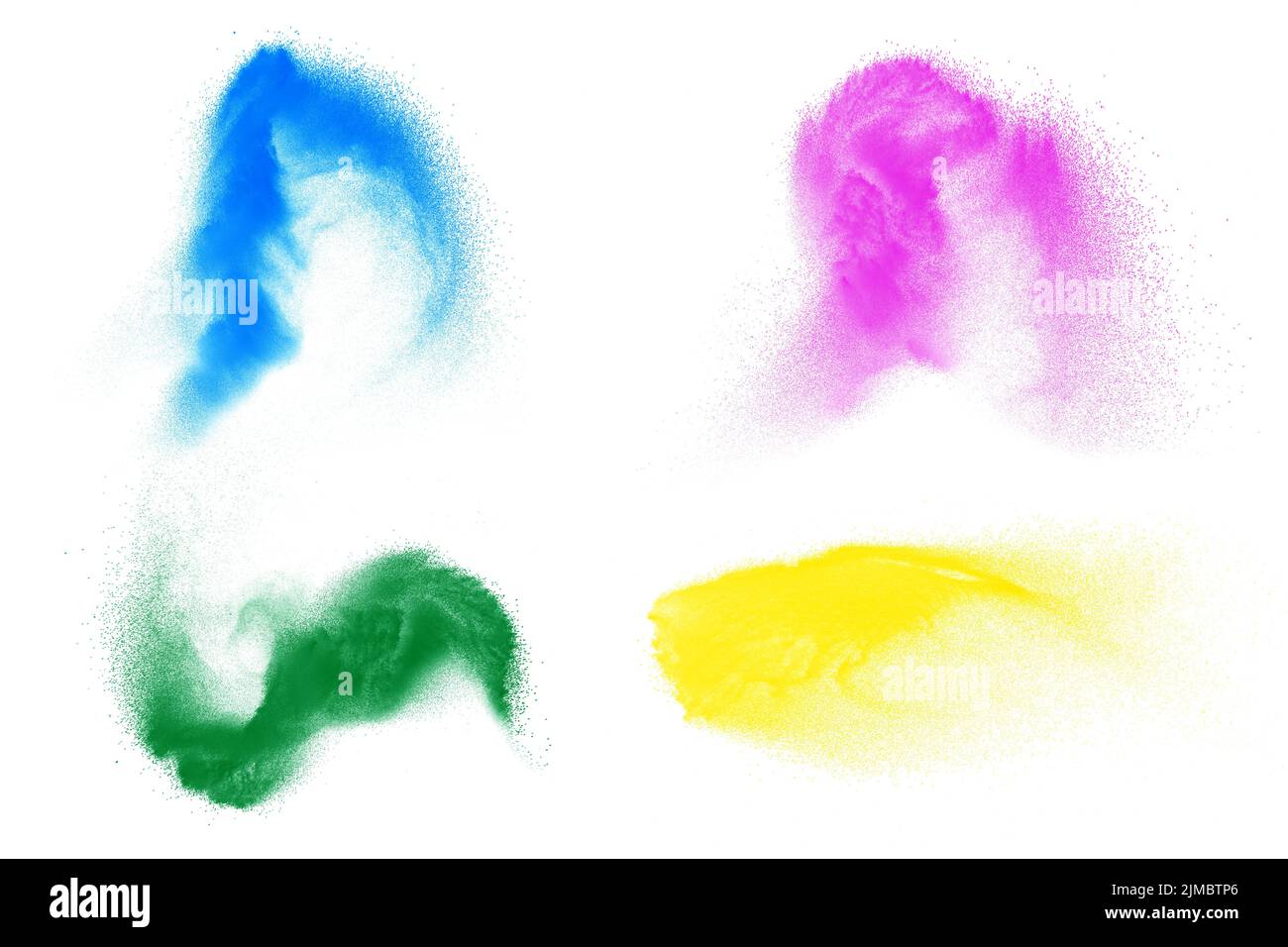 Set di variante colore polvere esplosione su sfondo bianco.polvere colorata esplodere. Holi festi dipinto Foto Stock