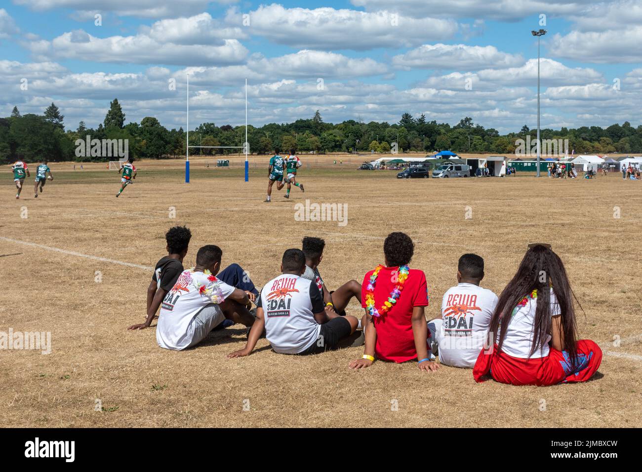 Rugby Sevens al Bula Festival di Aldershot, Hampshire, Inghilterra, Regno Unito, 5th agosto 2022. Una celebrazione della cultura delle Fiji, specialmente nell'esercito britannico. Foto Stock