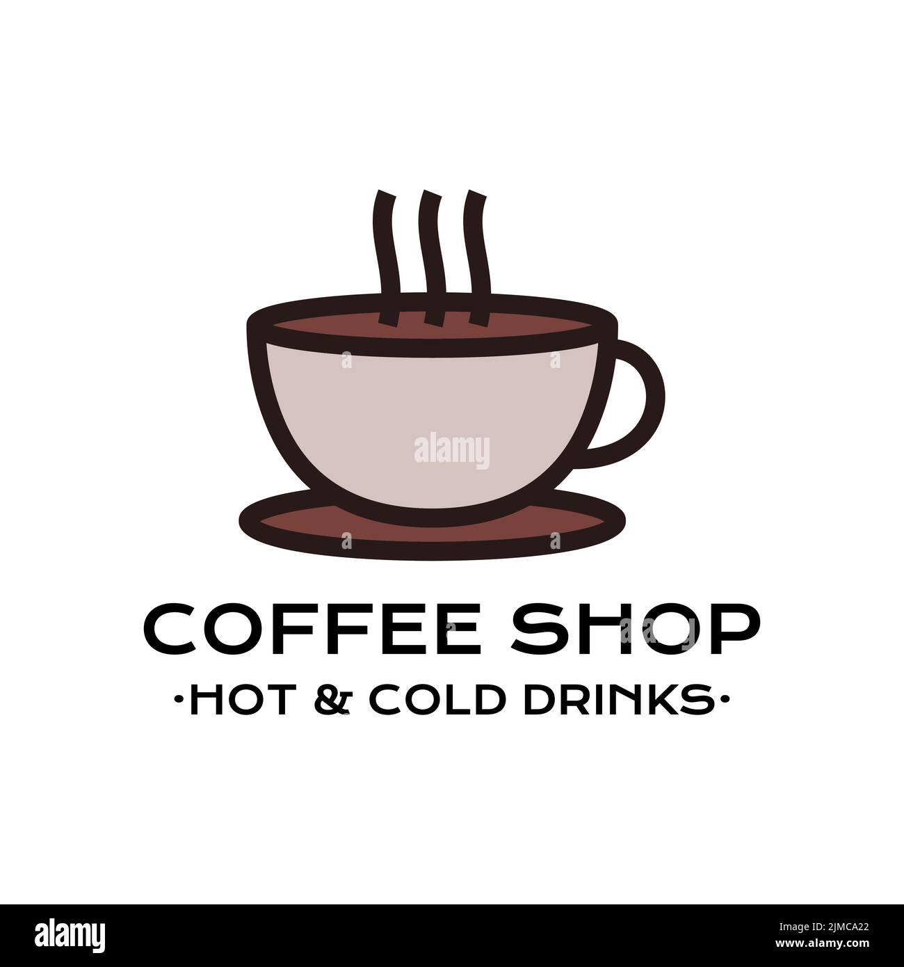 Logo vettoriale minimalista con tazza di caffè caldo e testo Illustrazione Vettoriale
