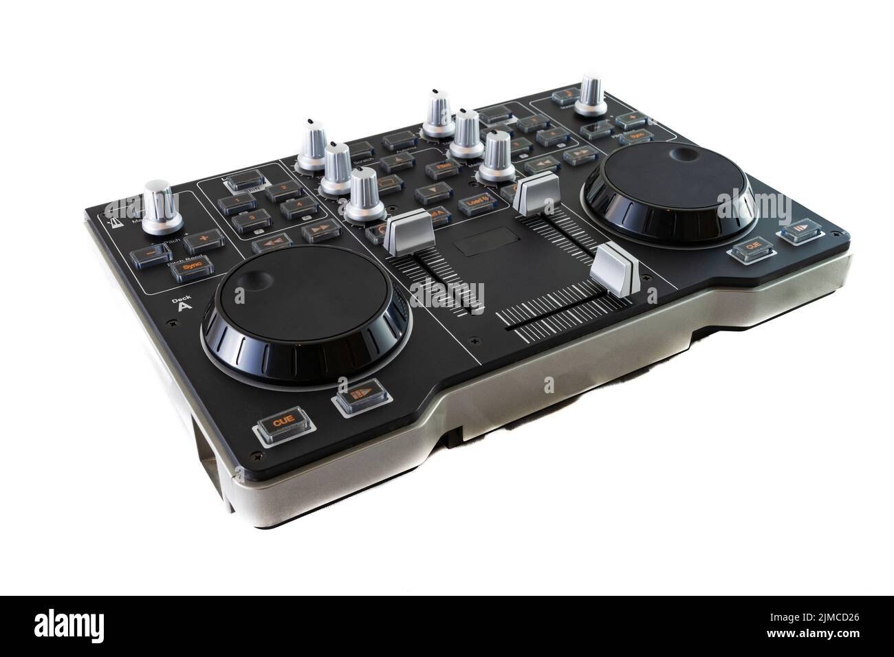 Mixer portatile DJ Control su sfondo bianco. Foto Stock