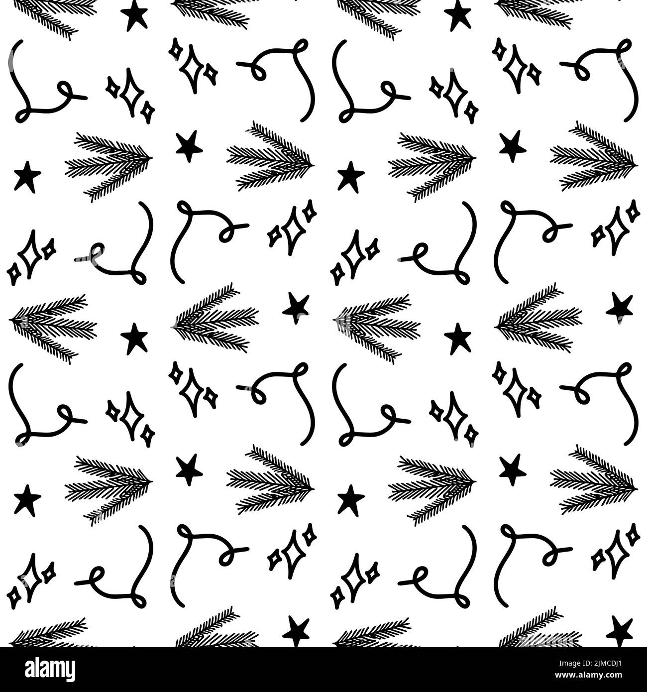 Natale modello festivo con ramo di pino e scintille. Texture perfetta per la festa di Capodanno. Sfondo della linea Illustrazione Vettoriale