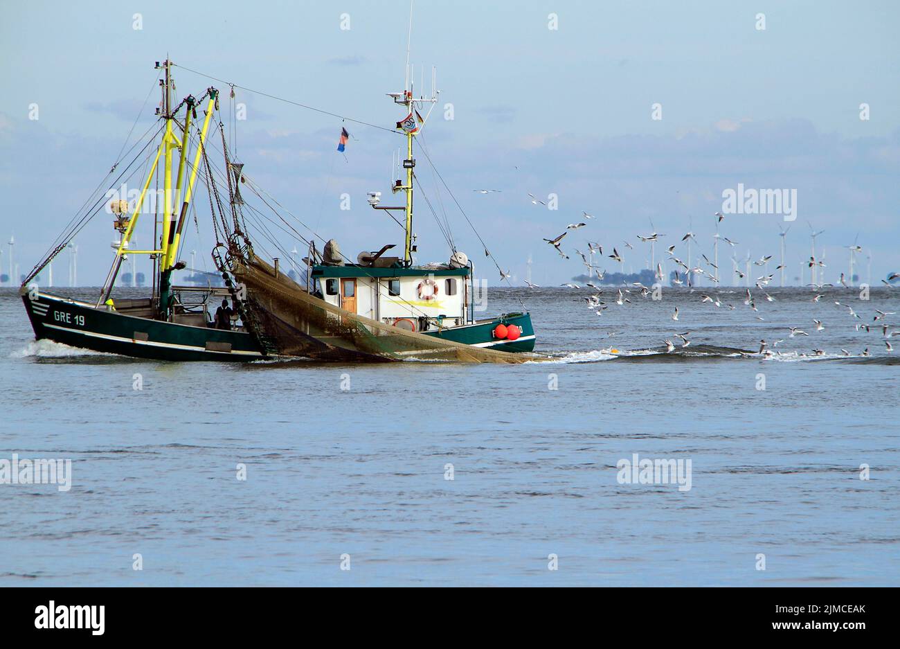 Pescatori di granchi, gamberi, granchi del Mare del Nord, Cuxhaven, bassa Sassonia, Germania, Europa Foto Stock