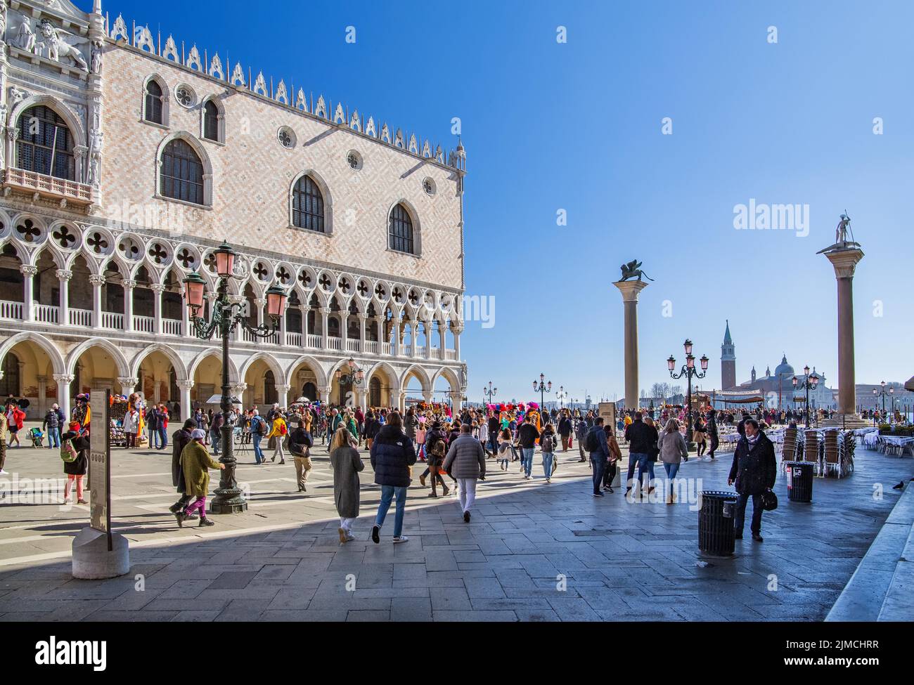 Piazzetta con Palazzo Ducale e Isola di San Giorgio, Venezia, Veneto, Mare Adriatico, Nord Italia, Italia Foto Stock