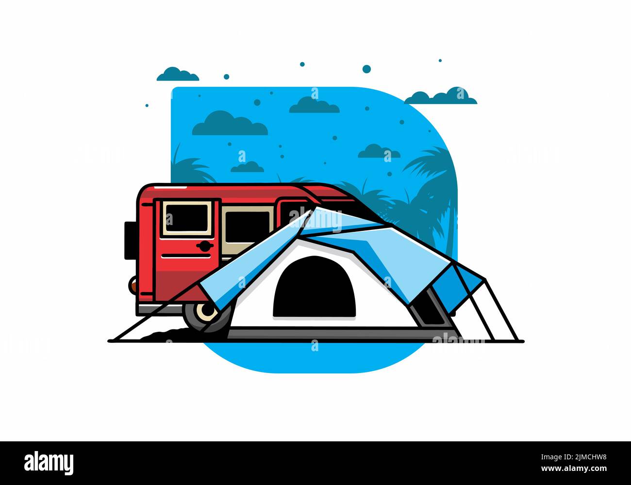 Illustrazione di un furgone auto e tenda da campeggio Illustrazione Vettoriale