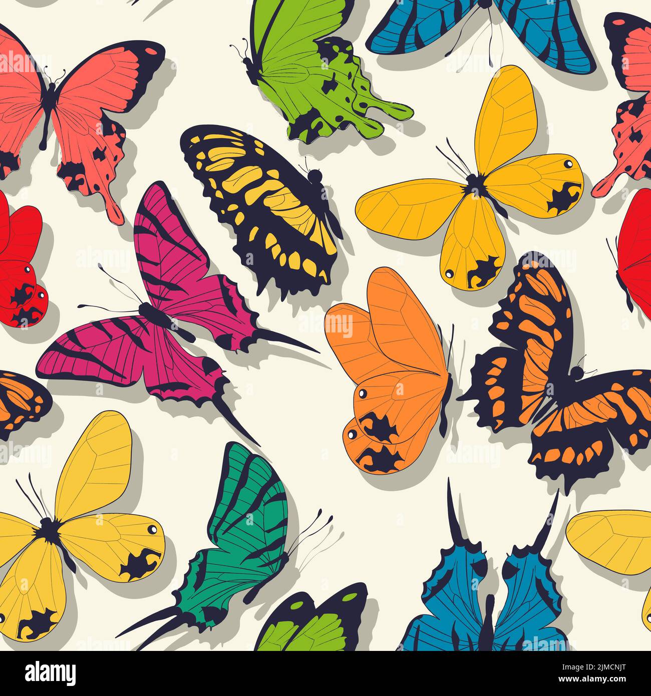 Disegno di modello senza giunture vettoriale delle farfalle Foto Stock