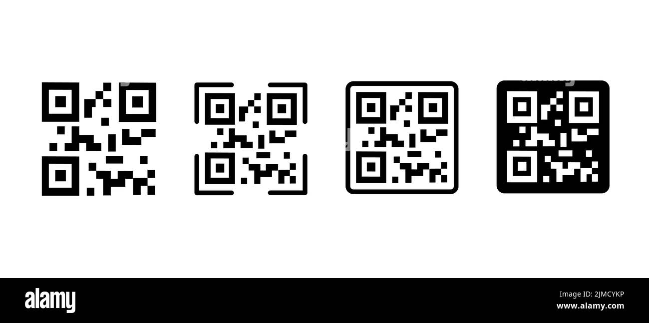 Scansione del set di icone vettoriali del codice QR. Scansione digitale del codice qr per smartphone. Codice QR per il pagamento Illustrazione Vettoriale