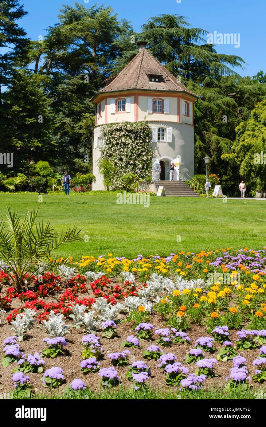 Torre del giardiniere, Isola di Mainau, Lago di Costanza, Baden-Wuerttemberg, Germania Foto Stock