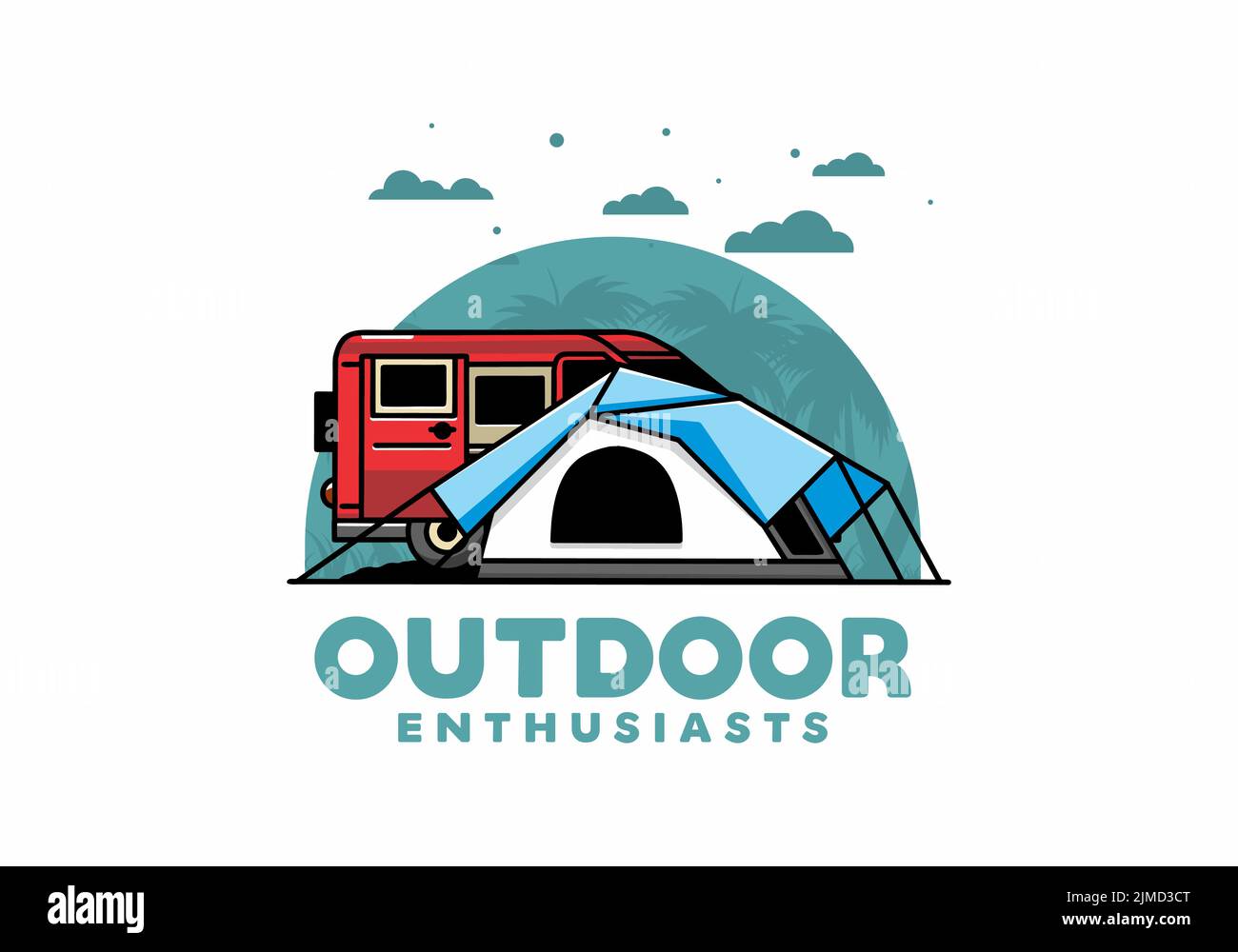Illustrazione di un furgone auto e tenda da campeggio Illustrazione Vettoriale