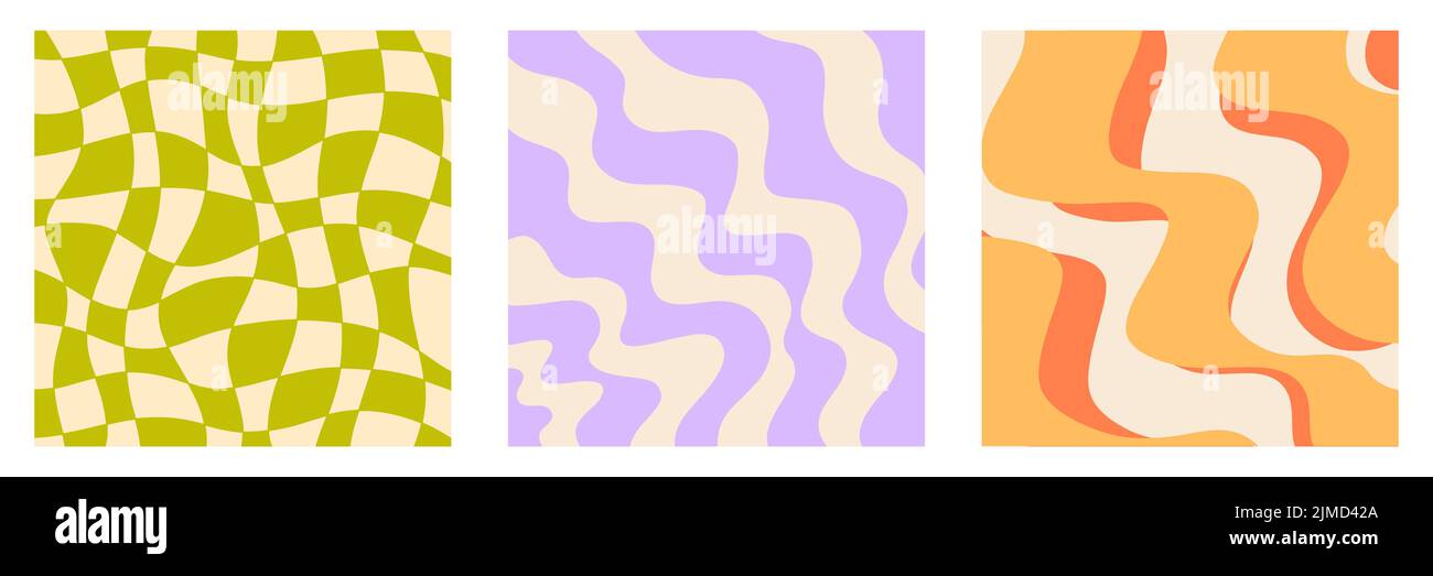 Retro 70s wavy Abstract background cover set Illustrazione Vettoriale