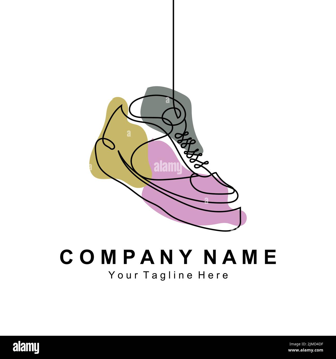 Sneakers Shoe Logo Design, illustrazione vettoriale di calzature per giovani di tendenza, semplice concetto funky Illustrazione Vettoriale