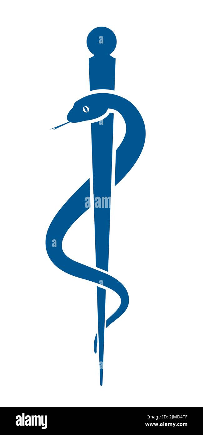 Asta di Asclepius farmacia icona isolato su bianco. Simbolo per farmacia o medicina, simbolo serpente farmacia. Illustrazione vettoriale Illustrazione Vettoriale