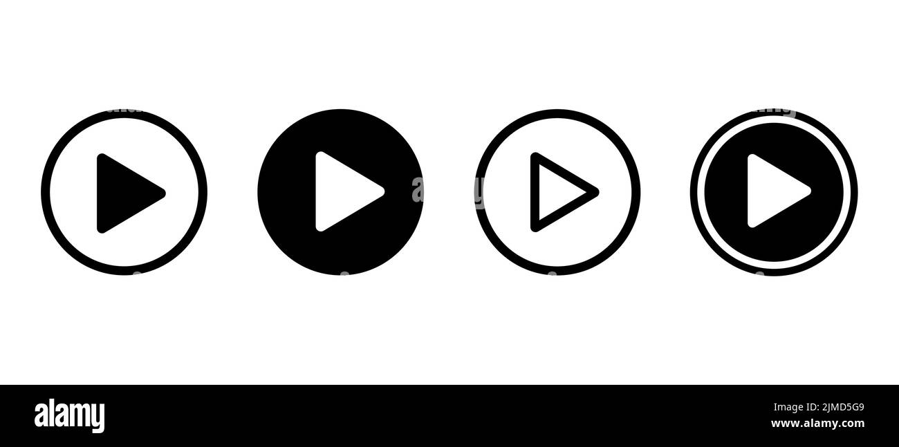 Simbolo dei pulsanti di riproduzione vettoriale e di avvio. Il lettore audio video naviga nella collezione flat style. Icona di inizio del gioco impostata su sfondo bianco Illustrazione Vettoriale