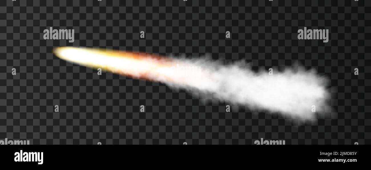 Fumo da lancio militare razzo. Pista di aeroplano o pista missilistica isolata su sfondo trasparente. Trama vettoriale di guerra realistica. Illustrazione Vettoriale
