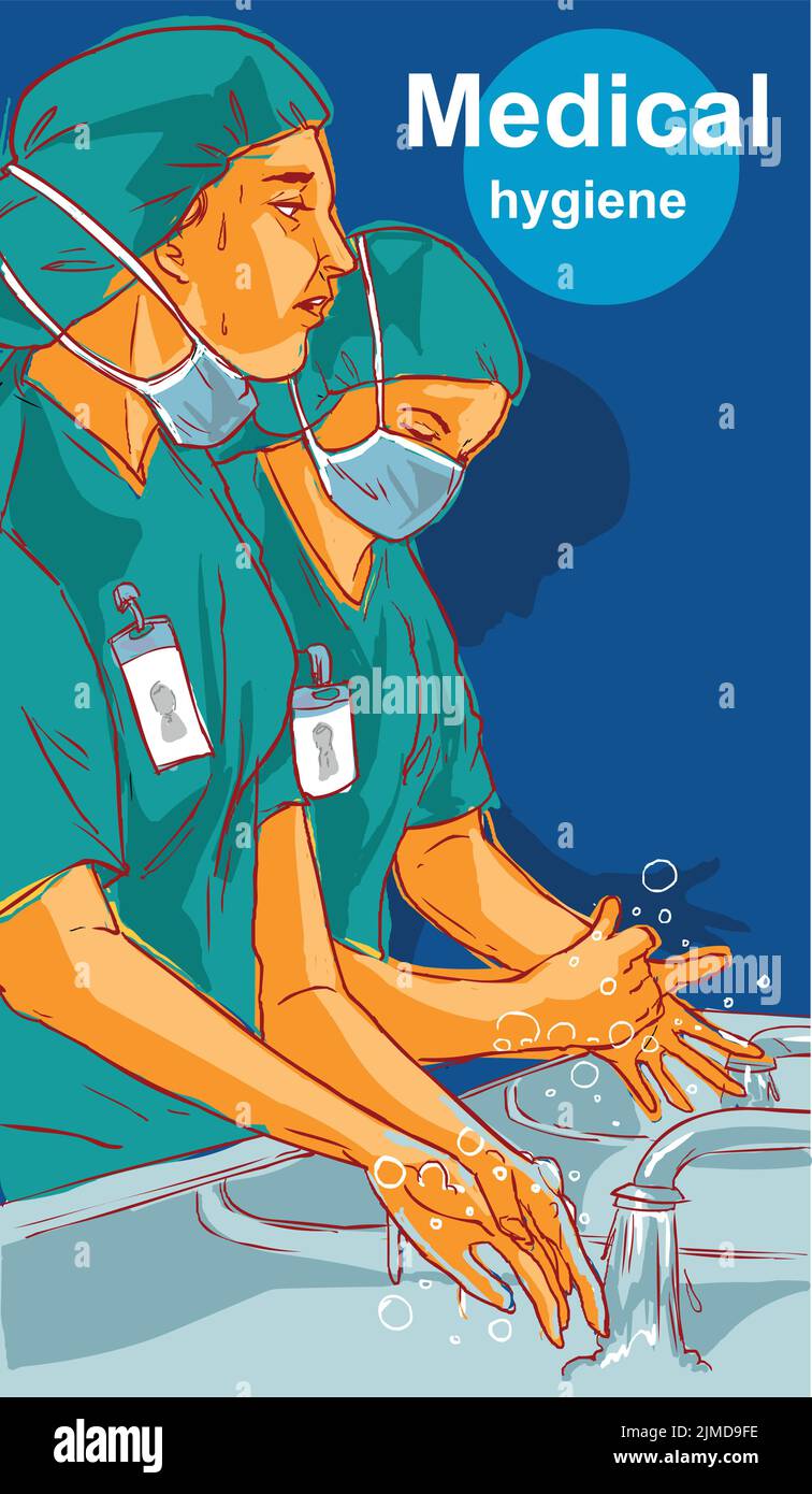 Coppia di chirurghi che lavano le mani prima dell'uso Illustrazione Vettoriale