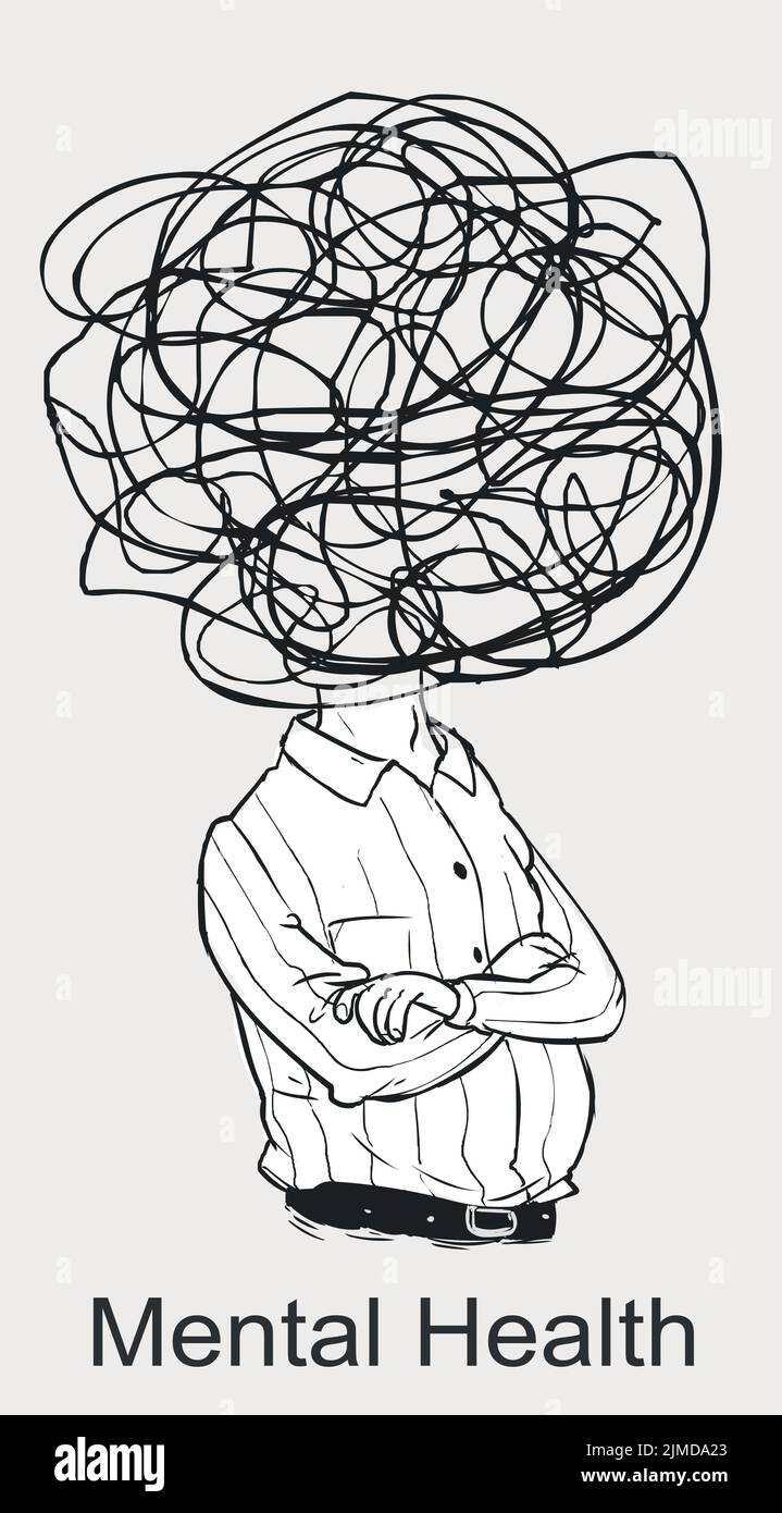 L'uomo ha un disturbo psicologico, problemi di salute mentale Illustrazione Vettoriale