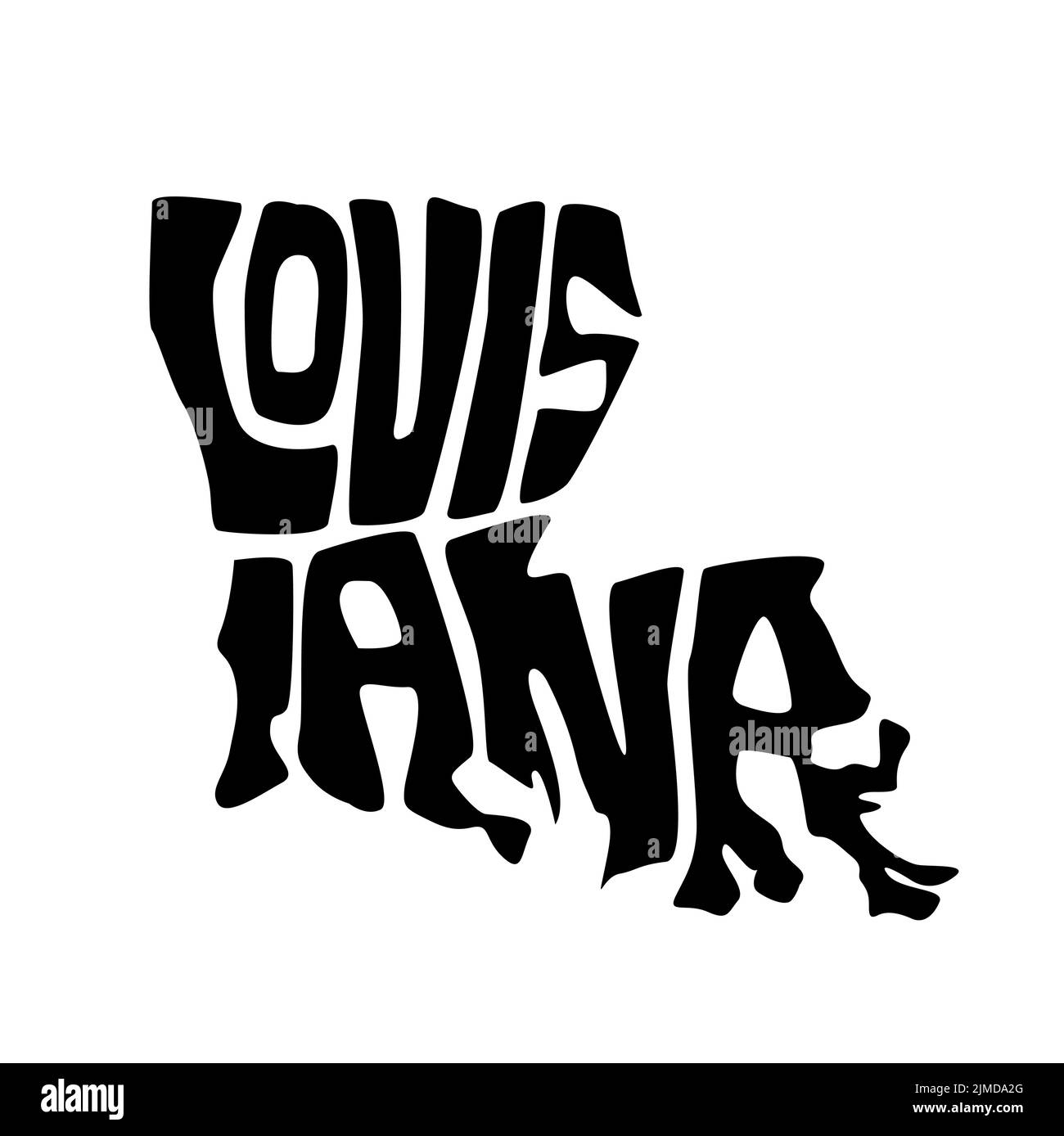 Una tipografia della mappa di stato della Louisiana Illustrazione Vettoriale