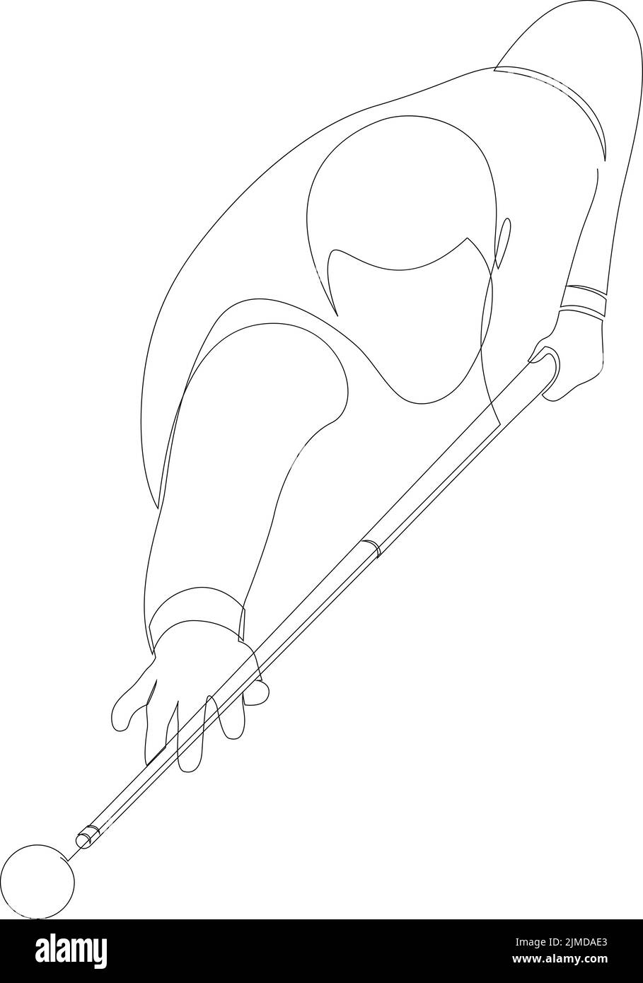 Disegno a linea singola del giovane che gioca a biliardo presso la sala biliardo. Concetto di gioco sportivo ricreativo al coperto. Design moderno a linea continua. Illustrazione Vettoriale