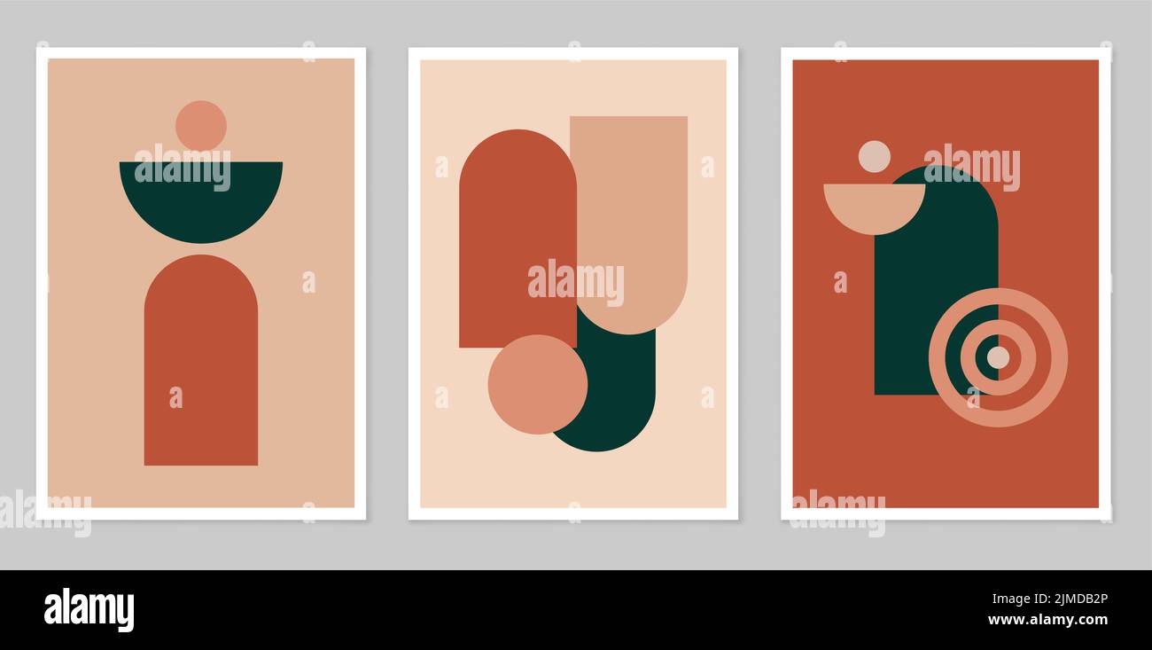 Un insieme astratto di figure disegnate a mano, in stile boho con una forma a colori. Illustrazione Vettoriale