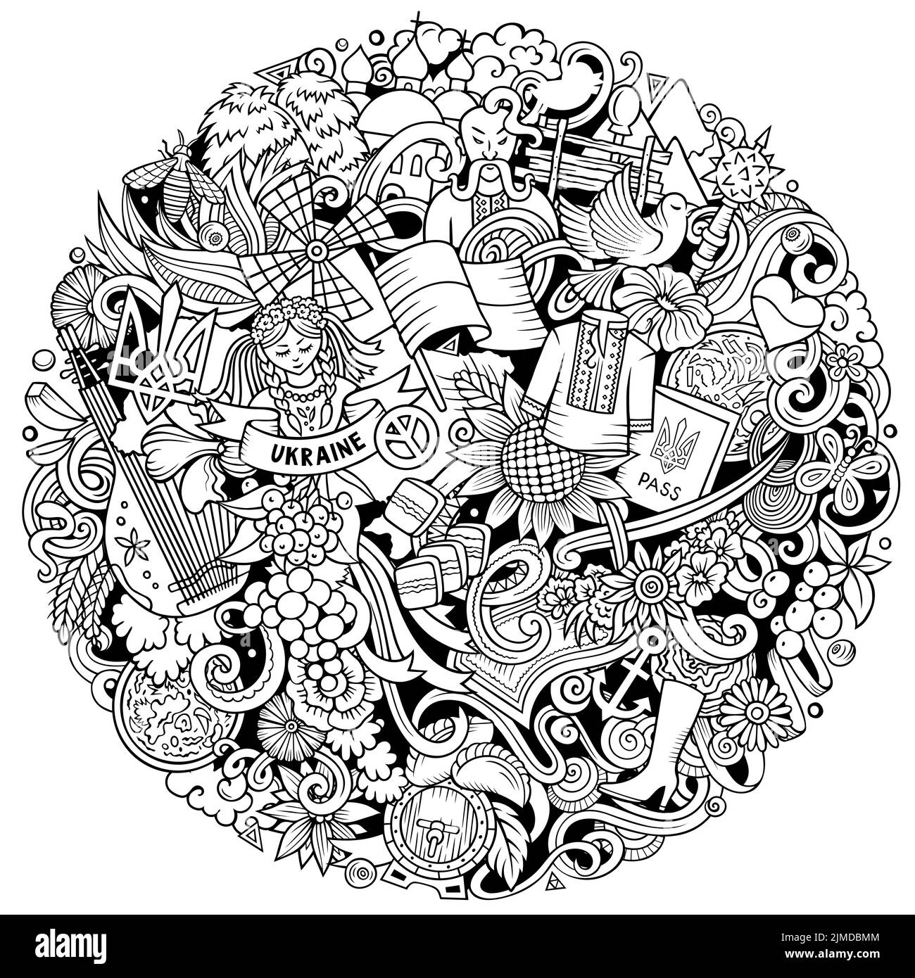 Ucraina cartoon vettore Doodles illustrazione. Illustrazione Vettoriale