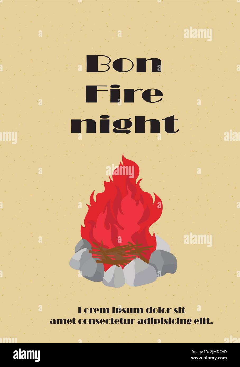 Un vettore verticale di un banner di un evento notturno Bonfire con un testo lorem ipsum Illustrazione Vettoriale