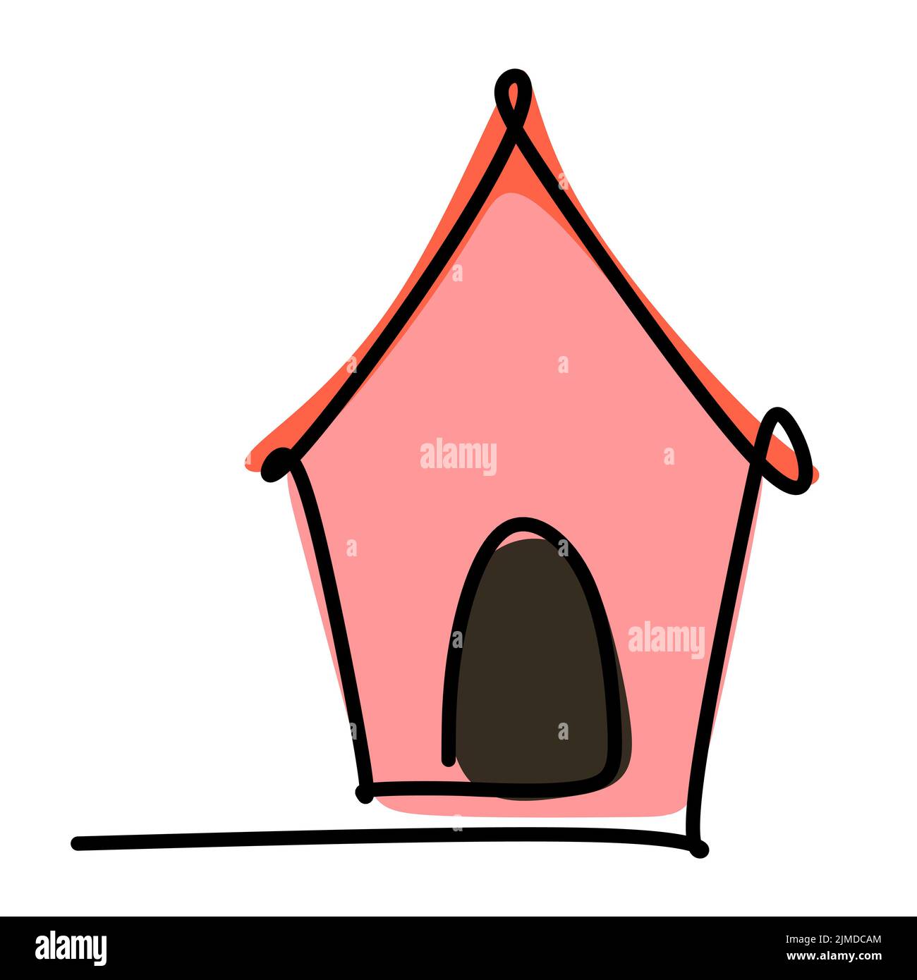 Semplice disegno a linea singola di un canile o di una doghouse. Design di colore piatto animale per un amico a quattro zampe. Design moderno e continuo a una linea Illustrazione Vettoriale