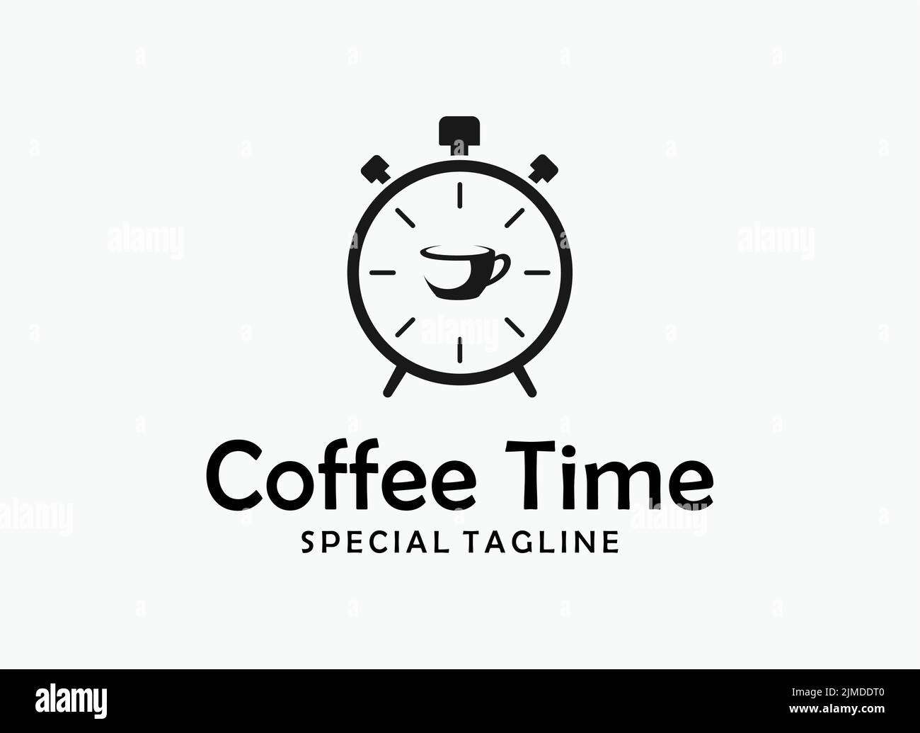 Un vettore di un logo aziendale che può essere utilizzato per un caffè o un bar su uno sfondo bianco a righe Illustrazione Vettoriale