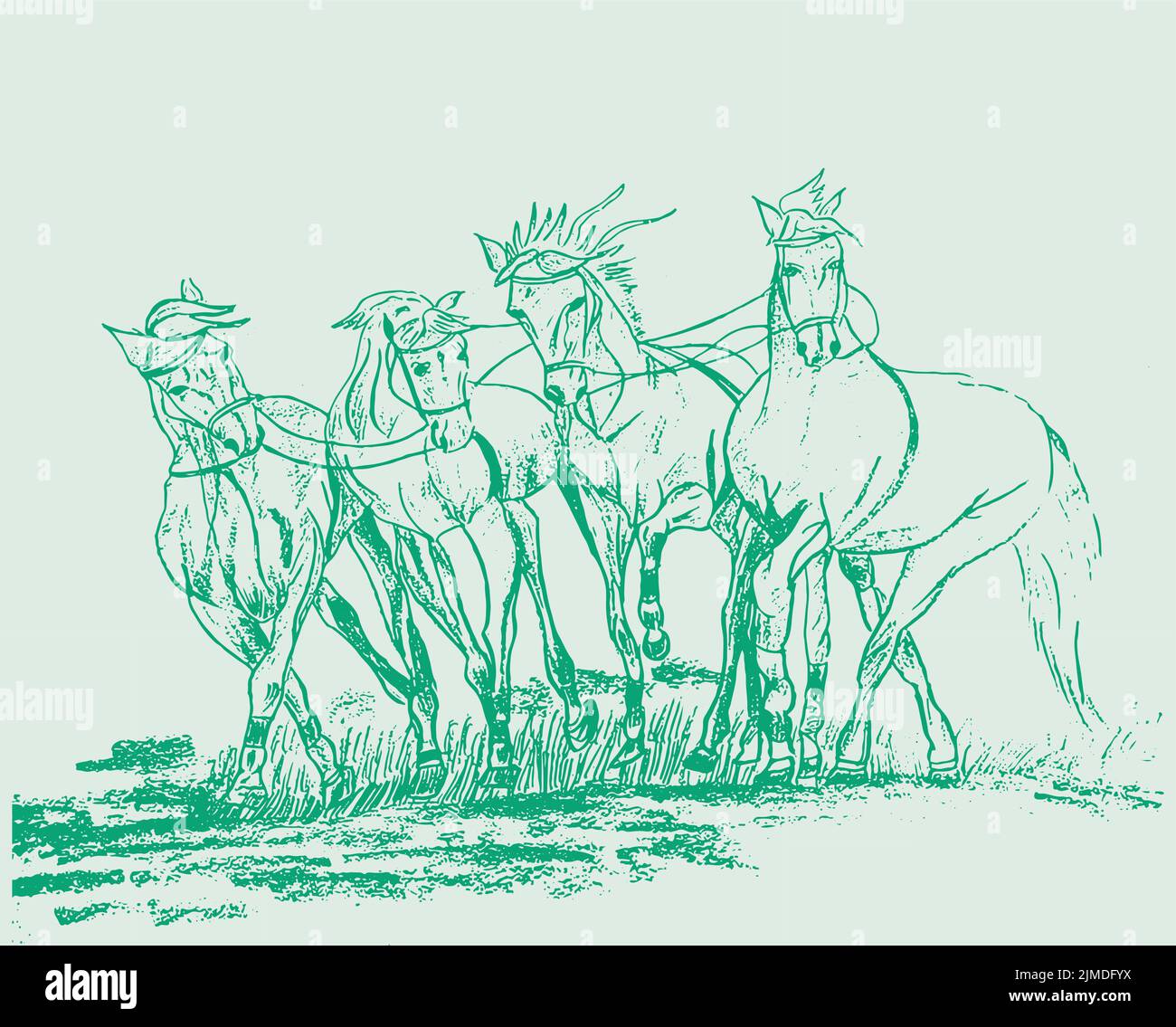Un vettore di cavalli su sfondo verde Illustrazione Vettoriale