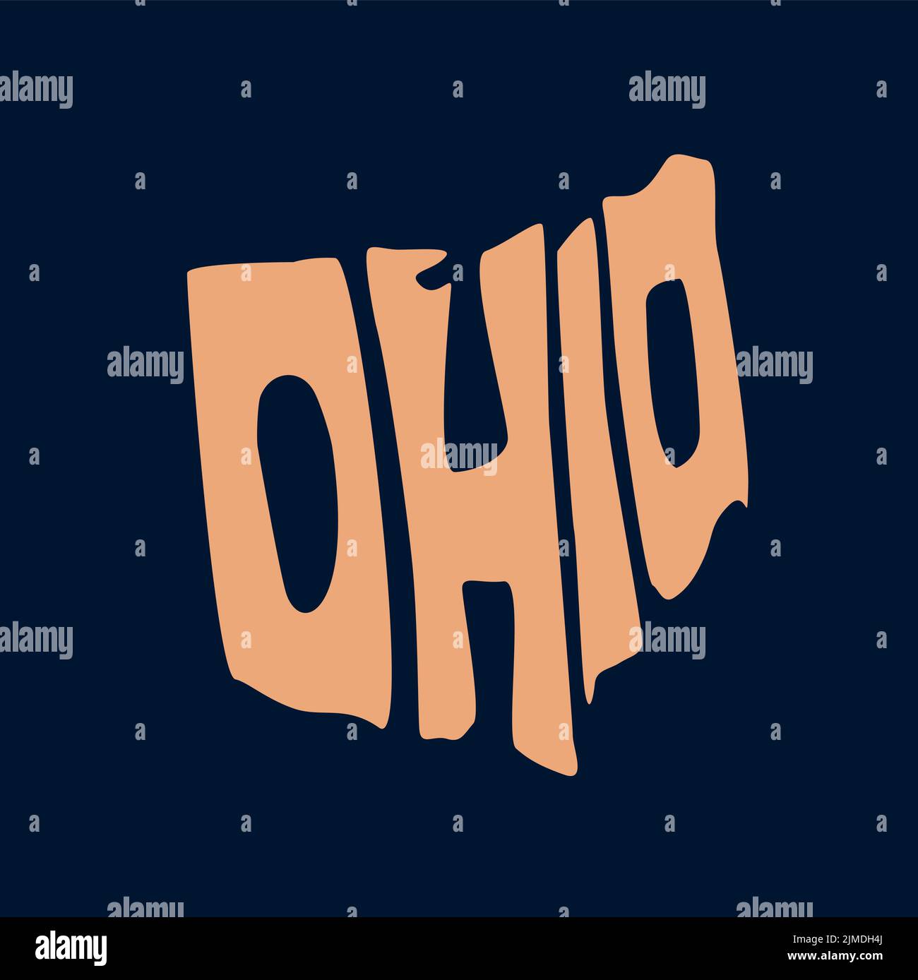 La tipografia dell'Ohio arancione su sfondo blu scuro Illustrazione Vettoriale
