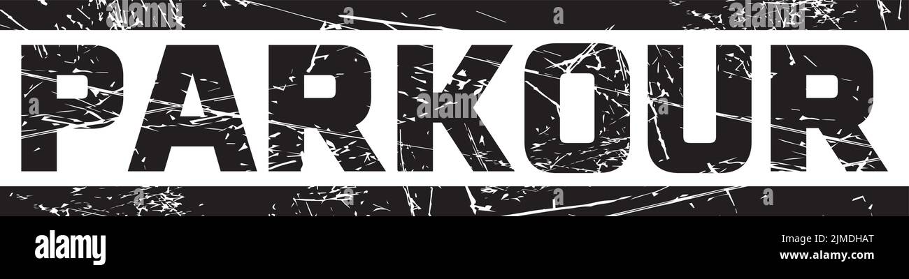 Un testo 'PARKOUR' tra due righe nere sullo sfondo grigio Illustrazione Vettoriale