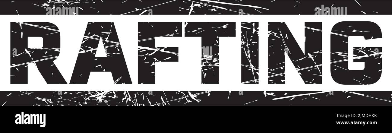 Un testo 'RAFTING' tra due linee nere contro lo sfondo grigio Illustrazione Vettoriale