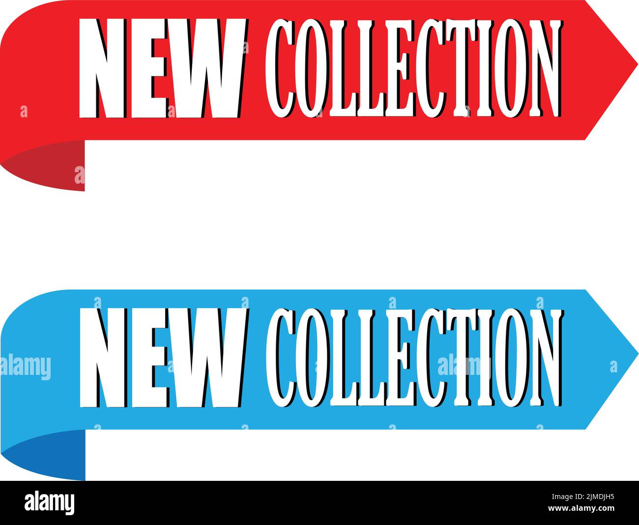 Una serie di banner per etichette a nastro rosso e blu con testo della nuova collezione isolato su sfondo bianco Illustrazione Vettoriale