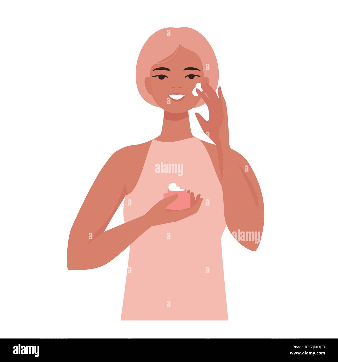 Ragazza che mette la crema della faccia sulla cura della pelle Illustrazione Vettoriale