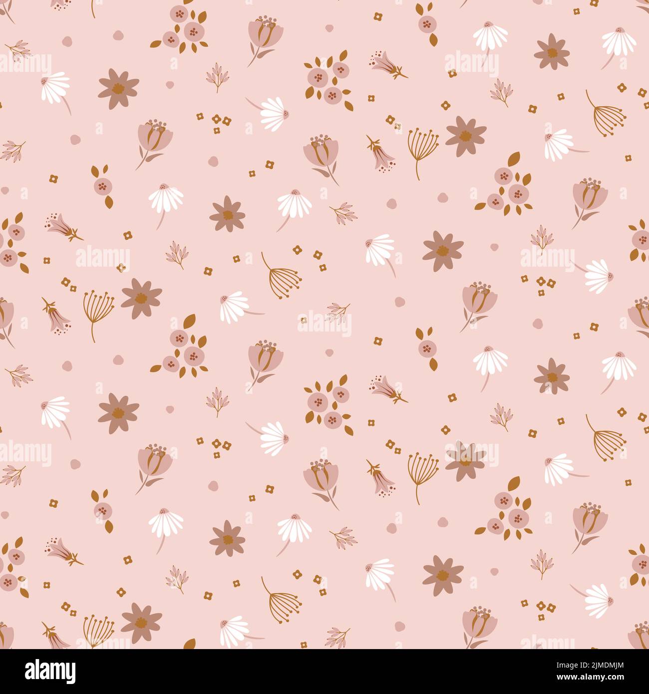 Pesca rosa motivo pastello colore fiori tenero carino motivo senza cuciture. Illustrazione Vettoriale