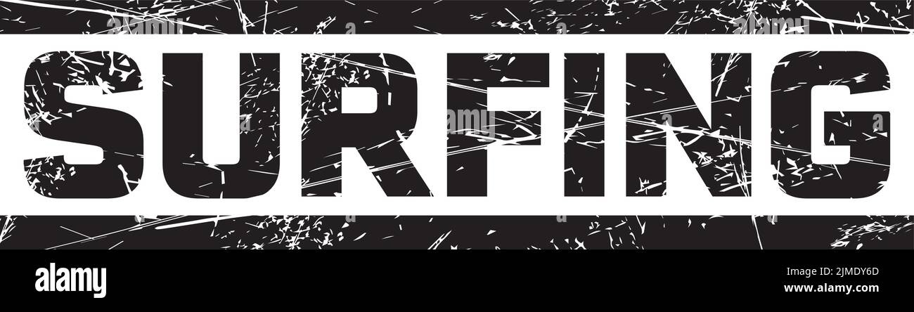 Un testo 'SURFING' tra due linee nere sullo sfondo grigio Illustrazione Vettoriale