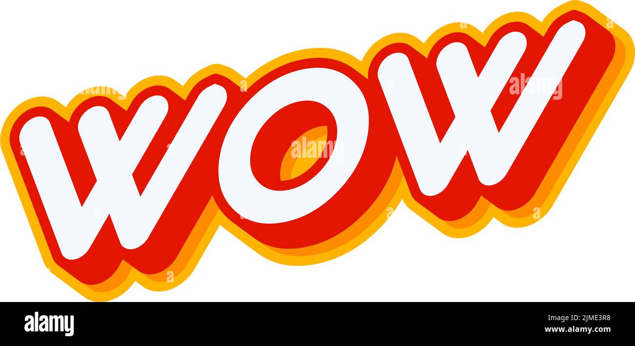 WOW 3D effetto lettering isolato su bianco colorato effetto testo vettore disegno. Testo o iscrizioni in inglese. Il design moderno e creativo è rosso Illustrazione Vettoriale