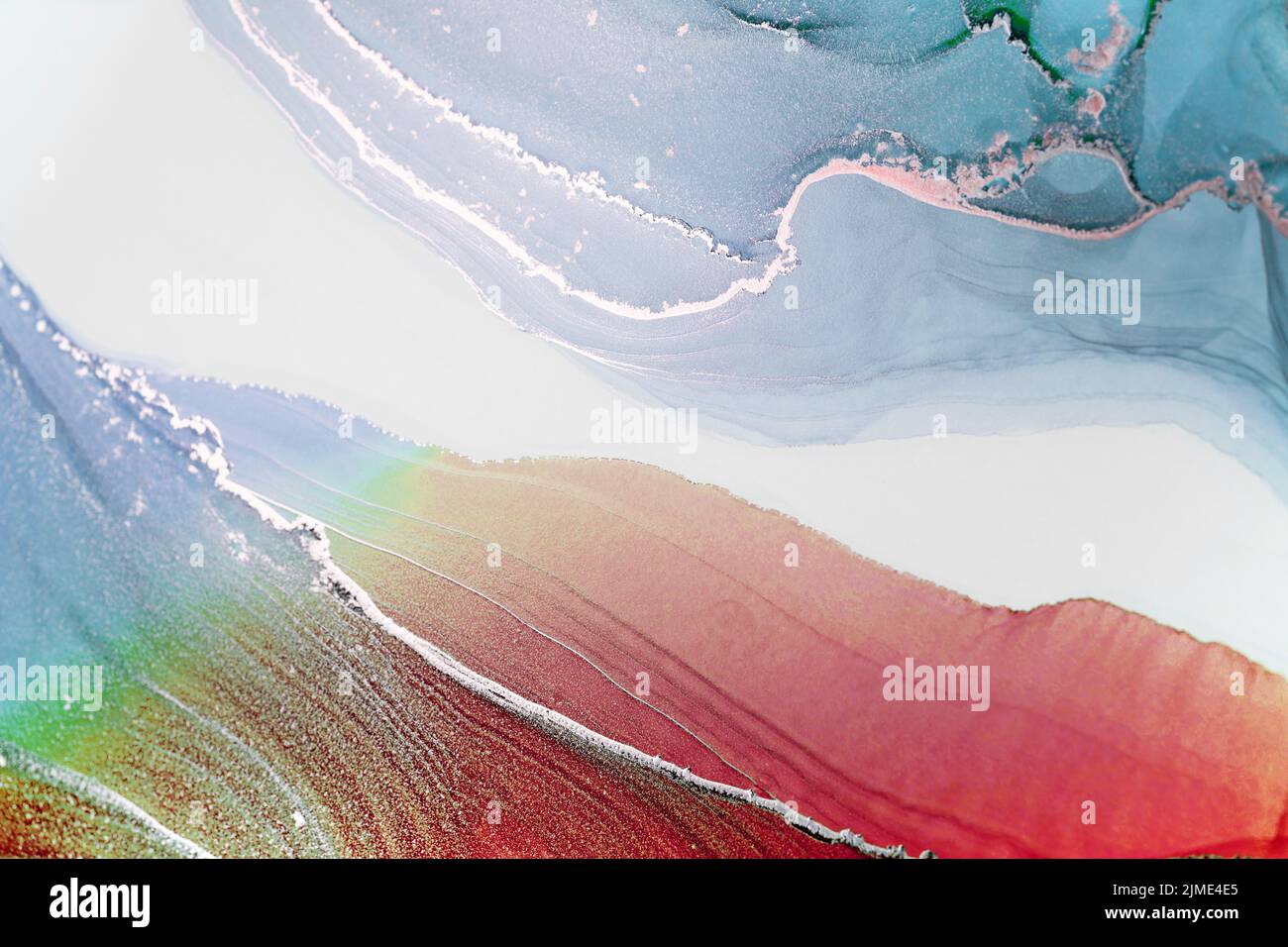 Inchiostro, astratto, pittura di mare. Inchiostro liquido colorato struttura ad acqua per uno sfondo ad alta risoluzione. Foto Stock