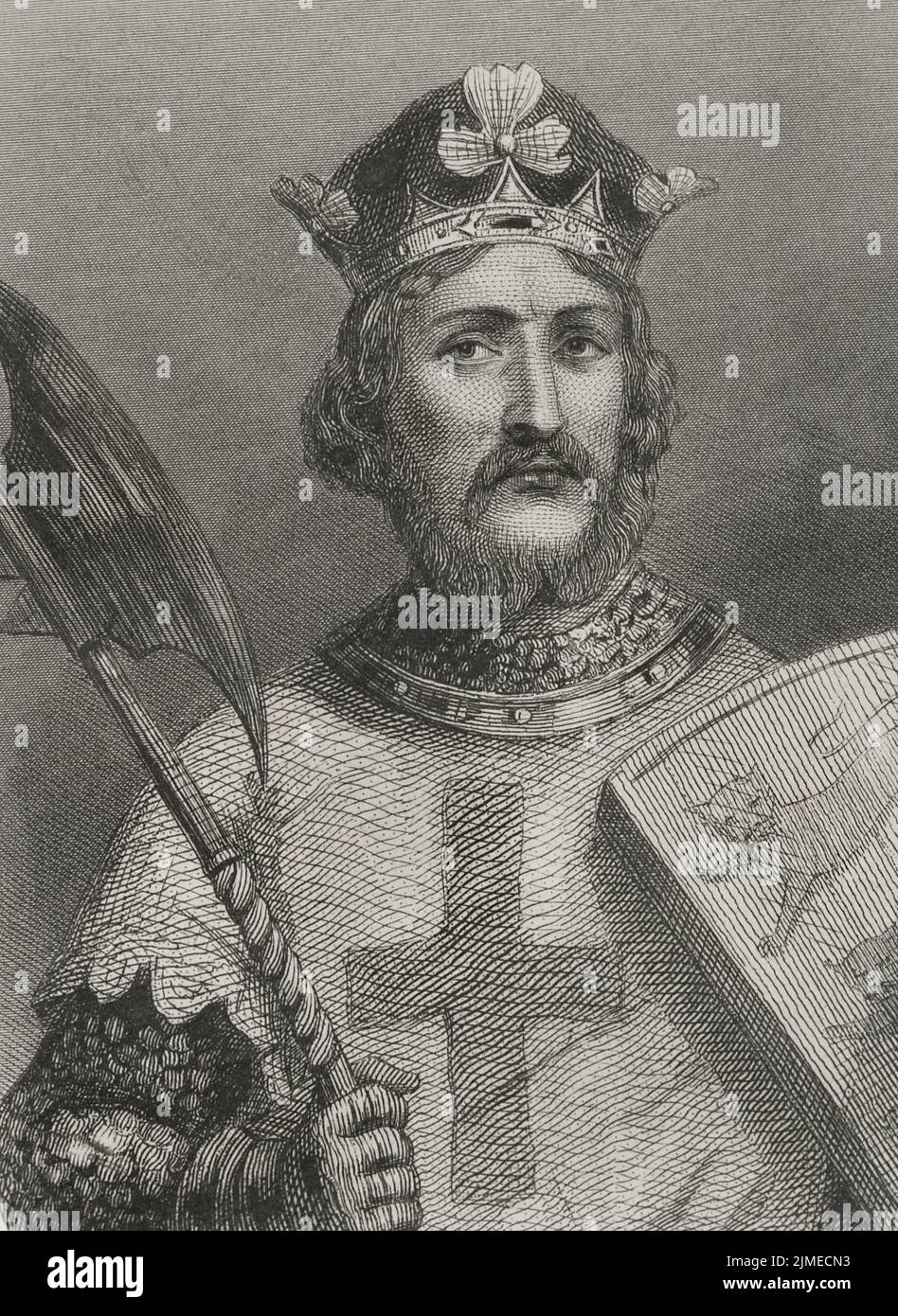 Richard i (1157-1199). Re d'Inghilterra (1189-1199), soprannominato Richard il Lionheart. Casa di Plantagenet. Verticale. Incisione. "Historia Universal", di César Cantú. Volume III, 1855. Foto Stock