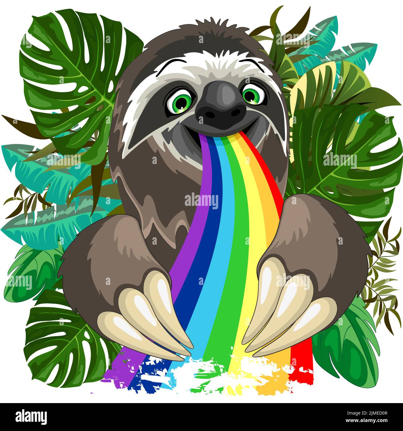 Un'illustrazione vettoriale verticale di un arcobaleno che sputano in pendenza. Personaggio dei cartoni animati surreali. Illustrazione Vettoriale