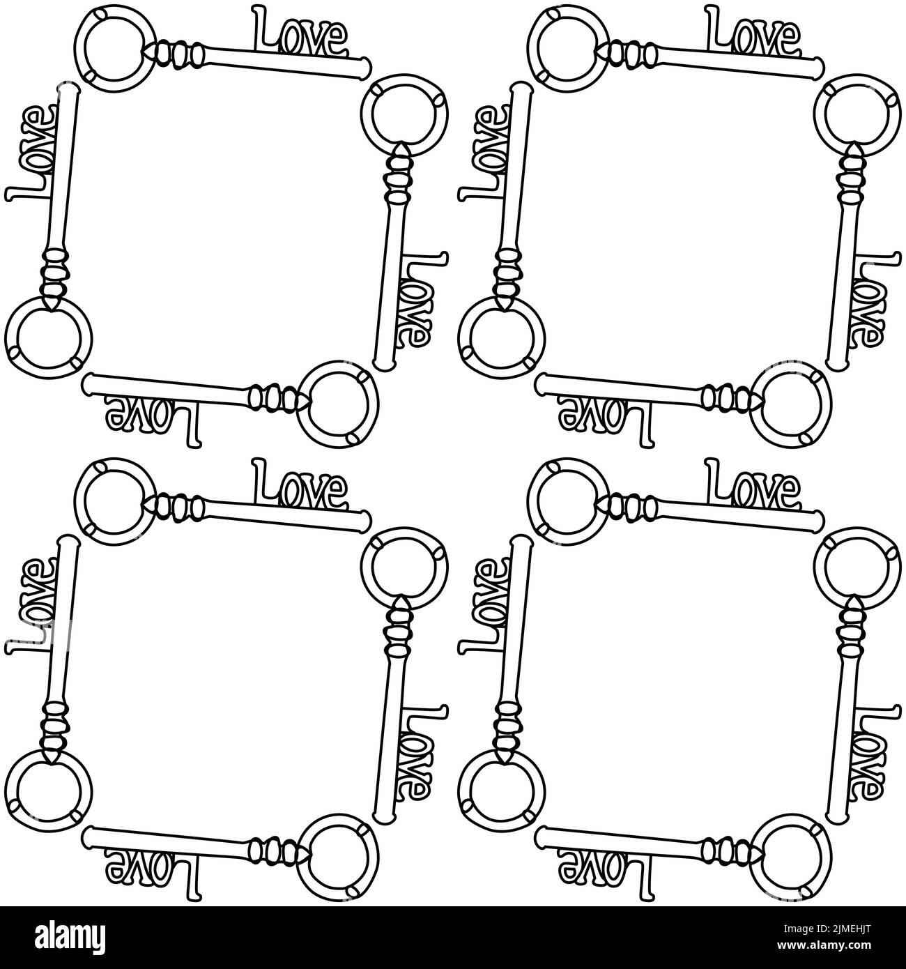 Tasti motivo romantico senza cuciture. Linea minimalista continua chiave amore sfondo. Illustrazione vettoriale per il concetto di matrimonio Illustrazione Vettoriale