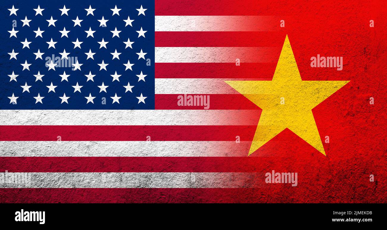 Bandiera nazionale degli Stati Uniti d'America (USA) con bandiera nazionale del Vietnam. Grunge sfondo Foto Stock