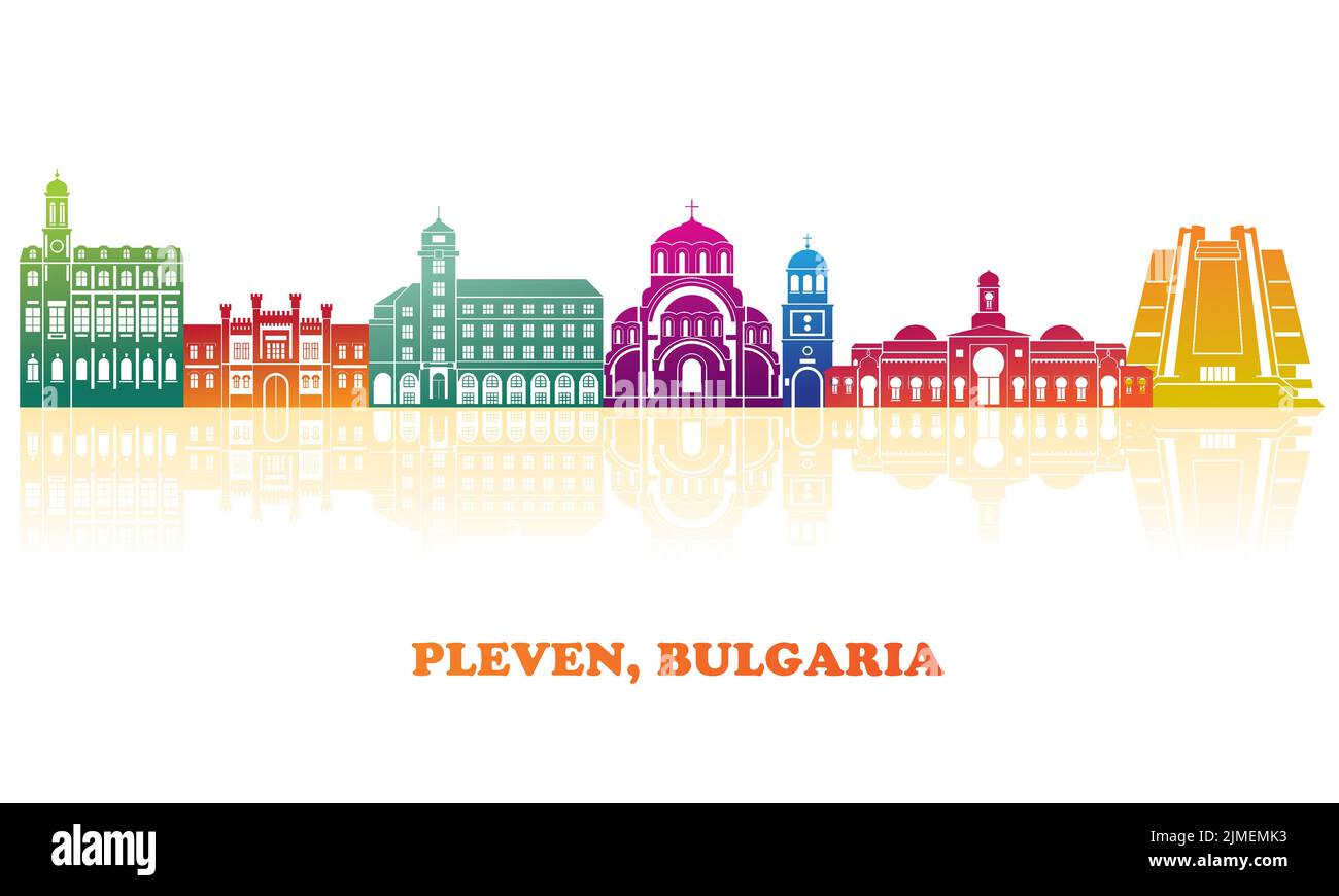 Panorama a colori della città di Pleven, Bulgaria - illustrazione vettoriale Illustrazione Vettoriale