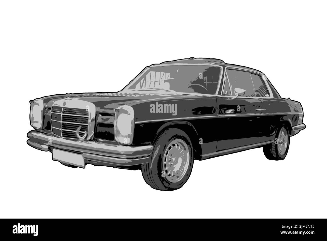 Illustrazione digitale di un'auto nera vintage su sfondo bianco Illustrazione Vettoriale