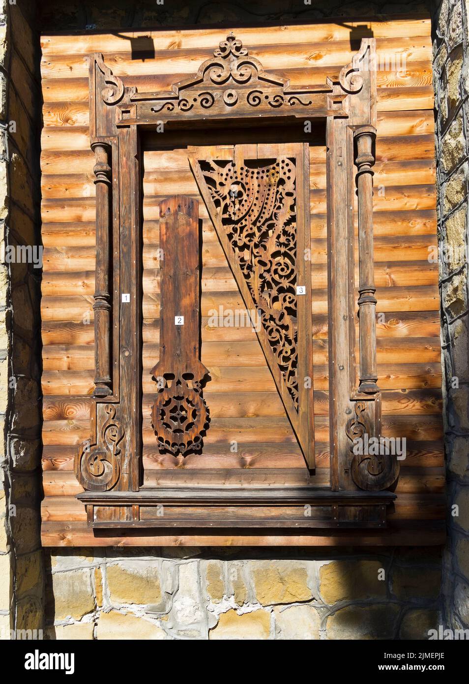 Assaggi di sculture in legno d'epoca Foto Stock