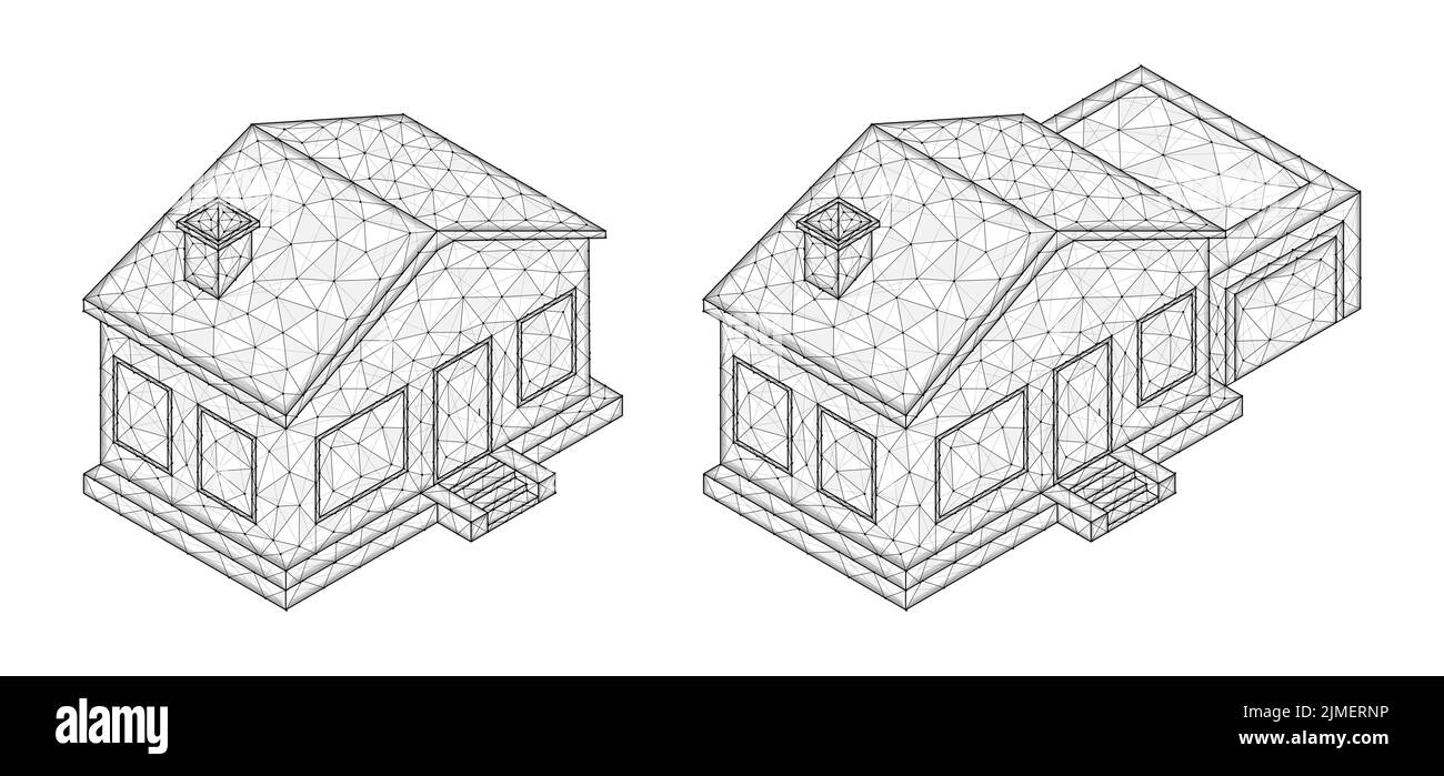 Illustrazione vettoriale poligonale di case isometriche. Concetto immobiliare. Foto Stock