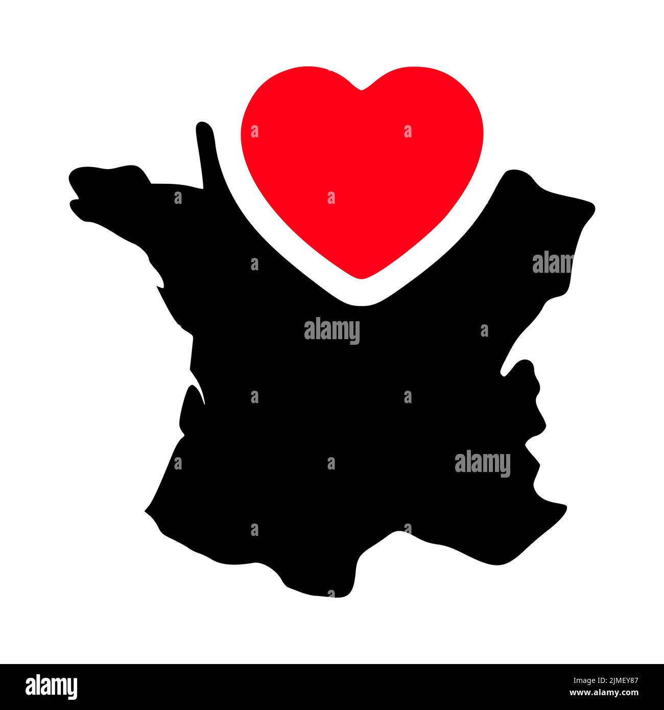 Amo la Francia, la mappa della Francia e il simbolo del cuore glifo icona Foto Stock